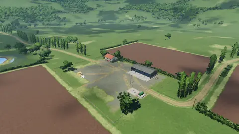 Bird's-eye view of the farm and its fields
