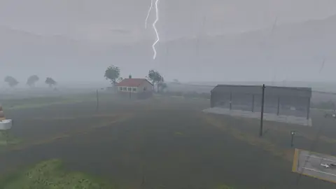 A thunderstorm with lightning over the farm